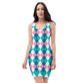 Sexy summer dress in stylish colored rhombuses. Sexy College dress.