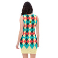 Sexy summer dress in stylish colored rhombuses. Sexy College dress.