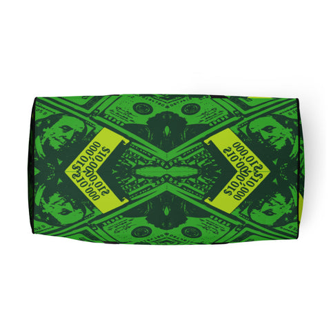 Fashionable green duffle bag - Cash. Cool sport bag with money print