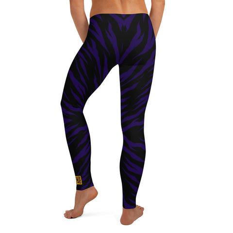 Black Womens leggings with tiger stripes pattern. Black Womens leggings with animal print