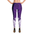 Designer womens leggings with animal print. Fashionable leggings with tiger stripes skin. Hype street wear. Purple womens leggings with animal pattern.