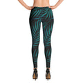 Fashionable women’s leggings with palm leaves print. Trendy womens leggings with floral pattern. Youth leggings with jungle leaves pattern
