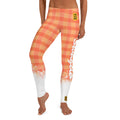 Womens Leggings with coral plaid pattern. Fashionable womens leggings with coral plaid print