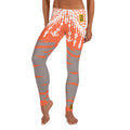 Sexy womens leggings with white laces pattern. Fashionable coral womens leggings with white laces print