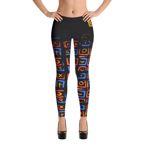 Designer womens Leggings with abstract African print. Swag womens leggings with unique designer pattern stickerbombing