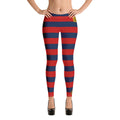Sexy Designer womens leggings with red lines. Fashionable blue womens leggings with red lines print. Hot womens leggings