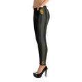 Designer khaki womens Leggings with black lines print. Fashionable olive womens leggings with black stripes pattern