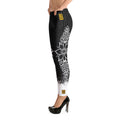 Designer Sexy womens leggings with white flowers pattern. Hot womens leggings with white floral print. Black leggings with white flowers laces
