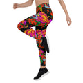 Drip Designer womens Leggings with skull in flowers print. Fashionable fitness leggings for an active life.