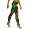Black womens Leggings with acid green orange stripes. Swag casual fashion leggings with animal print