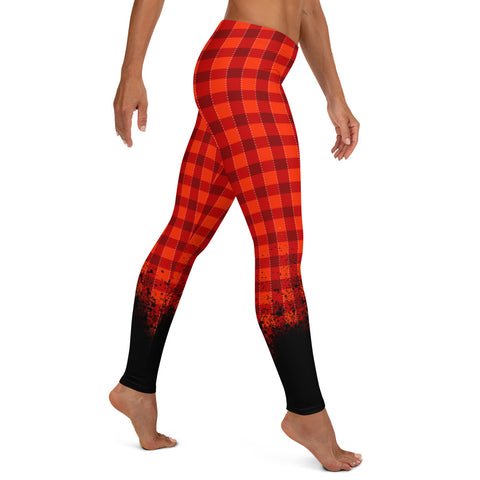 Womens Leggings plaid pattern. Fashionable womens leggings with red plaid print