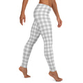 White Womens Leggings with plaid pattern. Fashionable womens leggings with white plaid print