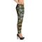 Japan smog. Designer womens Leggings with gold oil paint print. Fashionable olive womens leggings with unique old designer pattern