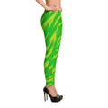 Designer green womens Leggings with tiger stripes print. Fashionable womens leggings with animal pattern. Hot green womens leggings
