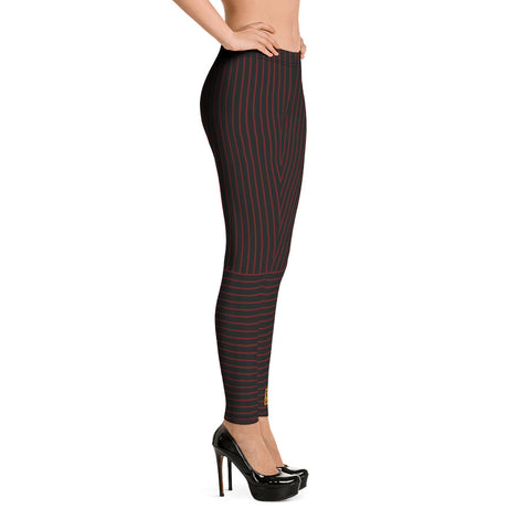 Designer Sexy womens leggings with red lines pattern. Hot womens leggings with stripes print. Sexy leggings for office with red stripes pattern.