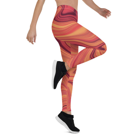 Designer womens Leggings with abstract liquid paints print. Fashionable fitness leggings for an active life.