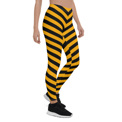 Swag Street wear womens Leggings with striped print. Yellow womens leggings with black lines print. Swag womens leggings