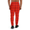 Mens red Joggers with plaid pattern. Mens red joggers. Fashionable mens pants with plaid print.
