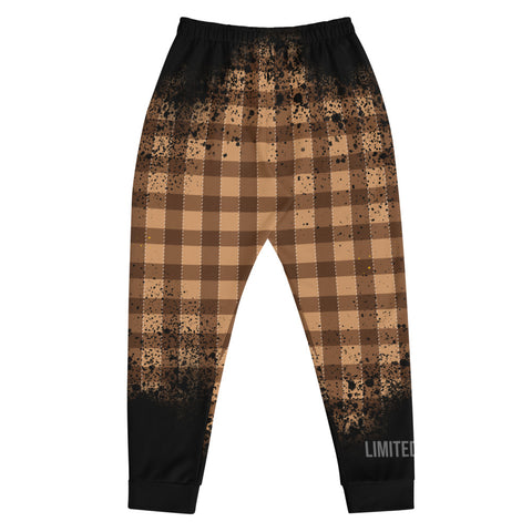 Mens cappuccino Joggers with plaid pattern. Mens brown joggers. Fashionable mens pants with cappuccino plaid print.