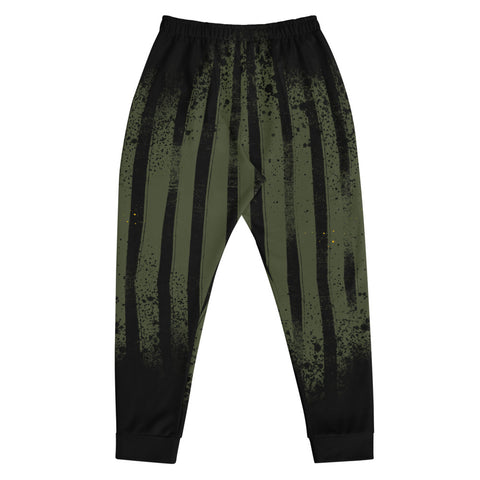 Mens olive Joggers with black lines. Mens black striped joggers. Fashionable mens pants with strips