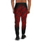 Mens red Joggers with tiger skin pattern. Mens red joggers. Fashionable mens pants with red tiger stripes print.