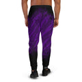 Mens purple Joggers with tiger skin pattern. Mens purple joggers. Fashionable mens pants with purple tiger stripes print.