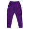 Mens  purple Joggers with tiger skin pattern. Mens red joggers. Fashionable mens pants with purple tiger stripes print.