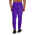 Swag Mens Joggers with leopard pattern. Purple Fashionable Mens Joggers with cougar print. Mens Joggers with animal print.