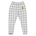 Mens Joggers with plaid pattern. Mens white joggers. Fashionable mens pants with plaid print.