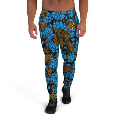Mens Joggers with blue flowers print. Mens Joggers with floral pattern
