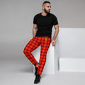 Mens red Joggers with plaid pattern. Mens red joggers. Fashionable mens pants with plaid print.