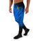 Mens blue Joggers with tiger skin pattern. Mens blue joggers. Fashionable mens pants with blue tiger stripes print.
