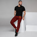 Mens red Joggers with tiger skin pattern. Mens red joggers. Fashionable mens pants with red tiger stripes print.