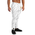 Mens white Joggers with tiger skin pattern. Mens white joggers. Fashionable mens pants with white tiger stripes print.