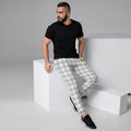 Mens Joggers with plaid pattern. Mens white joggers. Fashionable mens pants with plaid print.