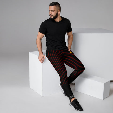 Mens black Joggers with red lines. Mens black striped joggers. Fashionable mens pants with strips