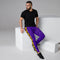 Swag Mens Joggers with leopard pattern. Purple Fashionable Mens Joggers with cougar print. Mens Joggers with animal print.
