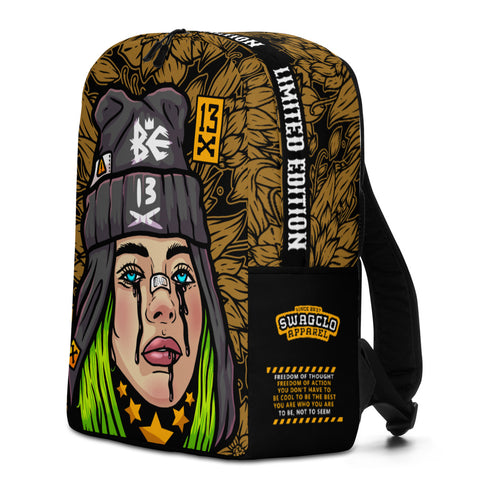 Designer drip Backpack with swag girl. Fashionable drip style gift for boyfriend or girlfriend. Awesome trendy gift . Swag backpack with stylish design.