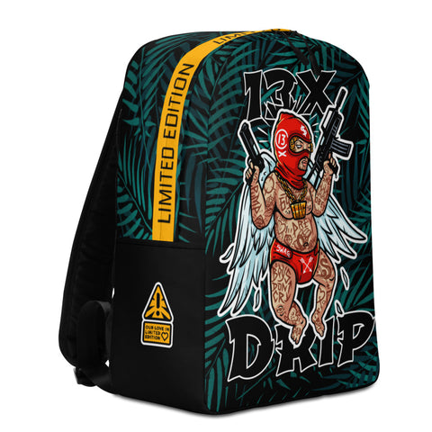Awesome Drip Backpack with brutal tattooed angel. Designer Backpack with an armed cupid. Cool swag gift for boyfriend or girlfriend. Swag backpack - real street wear behind your back.