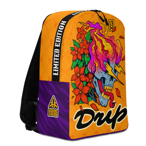Awesome Drip Backpack with skull in flowers. Designer Backpack with skull print. Cool swag gift for boyfriend or girlfriend. Swag yellow backpack