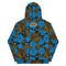 Mens Hoodie with an uniquely designed floral print. Unique designed hoodies with blue flowers.