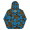 Womens Hoodie with an uniquely designed floral print. Unique designed hoodies with blue flowers.