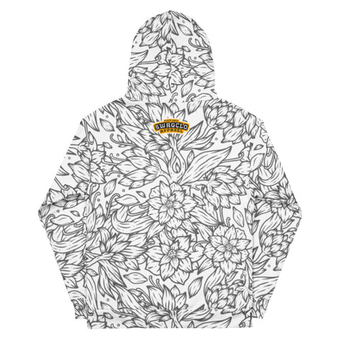 Mens Hoodie with an uniquely designed floral print. Unique designed hoodies with white flowers.