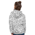 Womens Hoodie with an uniquely designed floral print. Unique designed hoodies with gray and white flowers pattern.