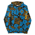Mens Hoodie with an uniquely designed floral print. Unique designed hoodies with blue flowers.