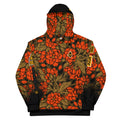 Mens Hoodie with an uniquely designed floral print. Unique designed hoodies with red flowers.