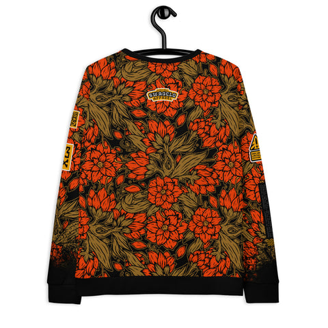 Mens Sweatshirt with red floral pattern. Sweatshirt with fashionable red flowers pattern. Swag print